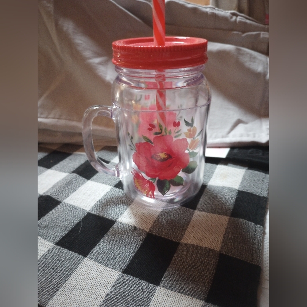 Pioneer Woman Floral Glass Mason Jar with Straw - Picture 3 of 5